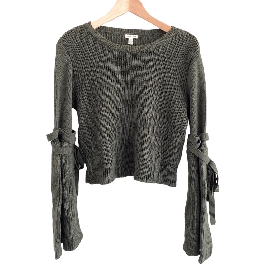 SILENCE + Noise Urban outfitters Olive green bell sleeve cropped crew sweater